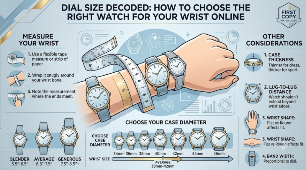Dial Size Decoded How To Choose The Right First Copy Watch For Your Wrist Online